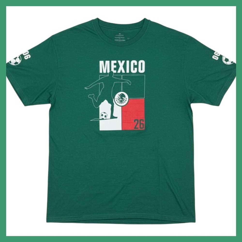 Mexico Soccer Graphic T-Shirt Green 2026 World Cup Fan Tee Mens 2XL